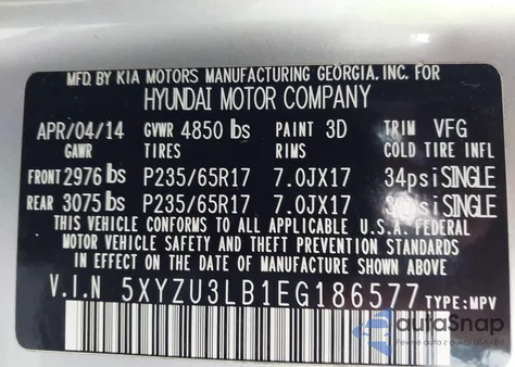 2014 Hyundai Santa Fe Sport 2.4L from USA, damaged, VIN 5XYZU3LB1EG186577